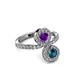 3 - Kevia Blue Diamond and Amethyst with Side Diamonds Bypass Ring 