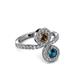 3 - Kevia Blue Diamond and Smoky Quartz with Side Diamonds Bypass Ring 