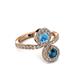 3 - Kevia Blue Diamond and Blue Topaz with Side Diamonds Bypass Ring 