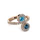 3 - Kevia Blue Diamond and London Blue Topaz with Side Diamonds Bypass Ring 