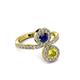 3 - Kevia Yellow Diamond and Blue Sapphire with Side Diamonds Bypass Ring 