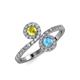 4 - Kevia Yellow Diamond and Blue Topaz with Side Diamonds Bypass Ring 