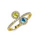 4 - Kevia Yellow Diamond and London Blue Topaz with Side Diamonds Bypass Ring 