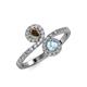 4 - Kevia Smoky Quartz and Aquamarine with Side Diamonds Bypass Ring 