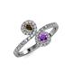 4 - Kevia Smoky Quartz and Amethyst with Side Diamonds Bypass Ring 