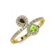 4 - Kevia Smoky Quartz and Peridot with Side Diamonds Bypass Ring 