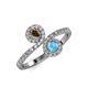 4 - Kevia Smoky Quartz and Blue Topaz with Side Diamonds Bypass Ring 
