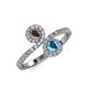 4 - Kevia Smoky Quartz and London Blue Topaz with Side Diamonds Bypass Ring 