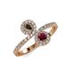 4 - Kevia Smoky Quartz and Ruby with Side Diamonds Bypass Ring 