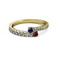2 - Delise 3.40mm Round Blue Sapphire and Ruby with Side Diamonds Bypass Ring 