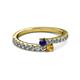 2 - Delise 3.40mm Round Blue Sapphire and Citrine with Side Diamonds Bypass Ring 