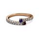 2 - Delise 3.40mm Round Blue Sapphire and Red Garnet with Side Diamonds Bypass Ring 