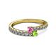 2 - Delise 3.40mm Round Pink Sapphire and Peridot with Side Diamonds Bypass Ring 