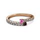 2 - Delise 3.40mm Round Pink Sapphire and Red Garnet with Side Diamonds Bypass Ring 
