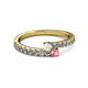 2 - Delise 3.40mm Round White Sapphire and Pink Tourmaline with Side Diamonds Bypass Ring 