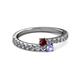 2 - Delise 3.40mm Round Ruby and Tanzanite with Side Diamonds Bypass Ring 