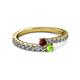 2 - Delise 3.40mm Round Ruby and Peridot with Side Diamonds Bypass Ring 
