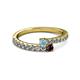 2 - Delise 3.40mm Round Aquamarine and Red Garnet with Side Diamonds Bypass Ring 