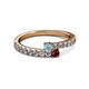 2 - Delise 3.40mm Round Aquamarine and Ruby with Side Diamonds Bypass Ring 