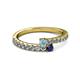 2 - Delise 3.40mm Round Aquamarine and Blue Sapphire with Side Diamonds Bypass Ring 