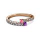 2 - Delise 3.40mm Round Pink Tourmaline and Amethyst with Side Diamonds Bypass Ring 