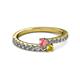 2 - Delise 3.40mm Round Pink Tourmaline and Yellow Sapphire with Side Diamonds Bypass Ring 