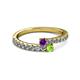 2 - Delise 3.40mm Round Amethyst and Peridot with Side Diamonds Bypass Ring 