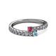 2 - Delise 3.40mm Round Rhodolite Garnet and Aquamarine with Side Diamonds Bypass Ring 