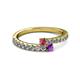 2 - Delise 3.40mm Round Rhodolite Garnet and Amethyst with Side Diamonds Bypass Ring 