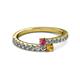 2 - Delise 3.40mm Round Rhodolite Garnet and Citrine with Side Diamonds Bypass Ring 