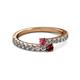 2 - Delise 3.40mm Round Rhodolite Garnet and Ruby with Side Diamonds Bypass Ring 