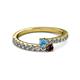 2 - Delise 3.40mm Round Blue Topaz and Red Garnet with Side Diamonds Bypass Ring 