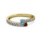 2 - Delise 3.40mm Round Blue Topaz and Ruby with Side Diamonds Bypass Ring 
