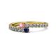 1 - Delise 3.40mm Round Pink Tourmaline and Blue Sapphire with Side Diamonds Bypass Ring 