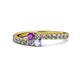 1 - Delise 3.40mm Round Amethyst and Tanzanite with Side Diamonds Bypass Ring 