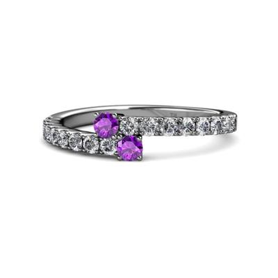 Delise Round Amethyst with Side Diamonds Bypass Ring