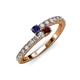 3 - Delise 3.40mm Round Blue Sapphire and Red Garnet with Side Diamonds Bypass Ring 