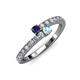 3 - Delise 3.40mm Round Blue Sapphire and Aquamarine with Side Diamonds Bypass Ring 