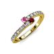 3 - Delise 3.40mm Round Pink Sapphire and Ruby with Side Diamonds Bypass Ring 