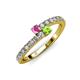 3 - Delise 3.40mm Round Pink Sapphire and Peridot with Side Diamonds Bypass Ring 