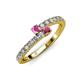 3 - Delise 3.40mm Round Pink Sapphire and Rhodolite Garnet with Side Diamonds Bypass Ring 