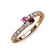 3 - Delise 3.40mm Round Pink Sapphire and Red Garnet with Side Diamonds Bypass Ring 