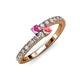 3 - Delise 3.40mm Round Pink Sapphire and Pink Tourmaline with Side Diamonds Bypass Ring 