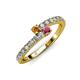 3 - Delise 3.40mm Round Citrine and Rhodolite Garnet with Side Diamonds Bypass Ring 