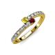 3 - Delise 3.40mm Round Yellow Sapphire and Ruby with Side Diamonds Bypass Ring 