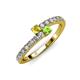3 - Delise 3.40mm Round Yellow Sapphire and Peridot with Side Diamonds Bypass Ring 