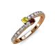 3 - Delise 3.40mm Round Yellow Sapphire and Red Garnet with Side Diamonds Bypass Ring 