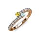 3 - Delise 3.40mm Round Yellow Sapphire and Aquamarine with Side Diamonds Bypass Ring 
