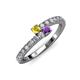 3 - Delise 3.40mm Round Yellow Sapphire and Amethyst with Side Diamonds Bypass Ring 