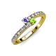 3 - Delise 3.40mm Round Tanzanite and Peridot with Side Diamonds Bypass Ring 